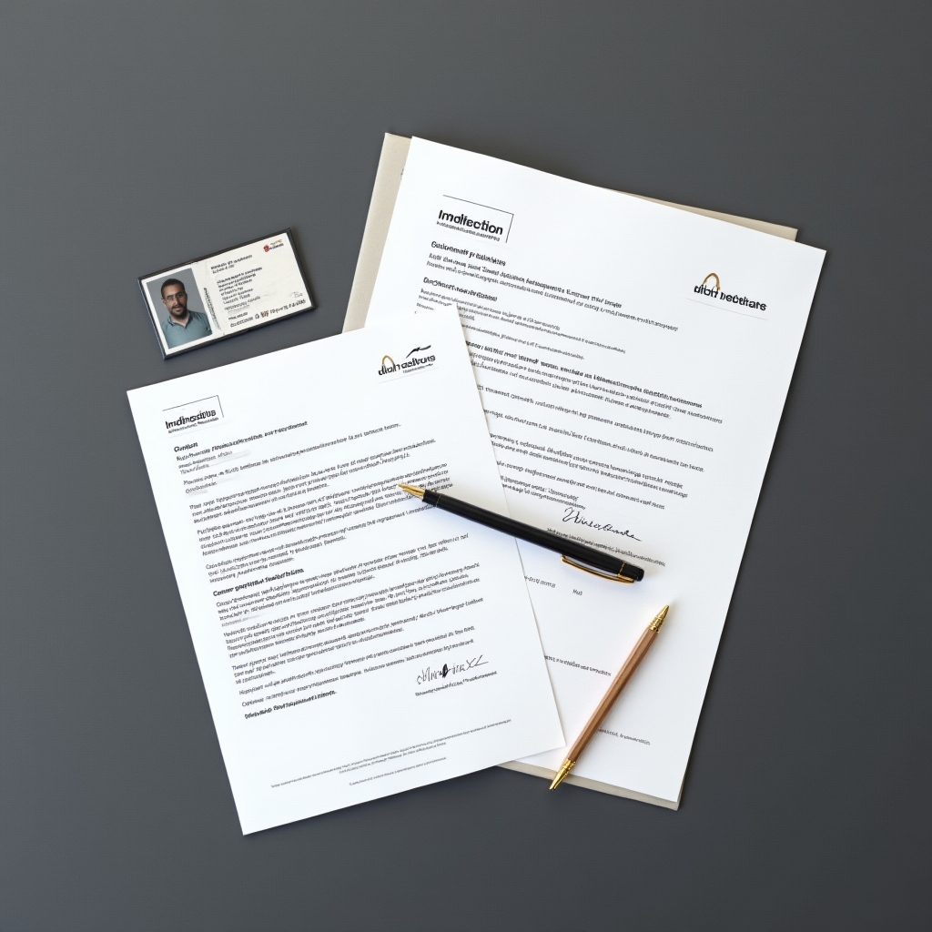 Close-up of business formation documents and identification materials laid out on a clean desk surface under professional overhead lighting