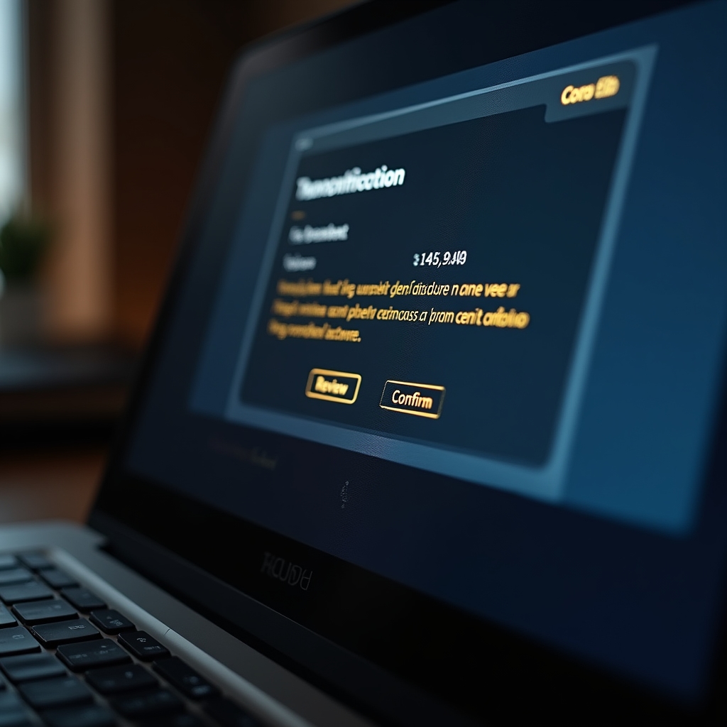 Close-up of a digital screen displaying transparent fee disclosure information before a cryptocurrency transaction is confirmed